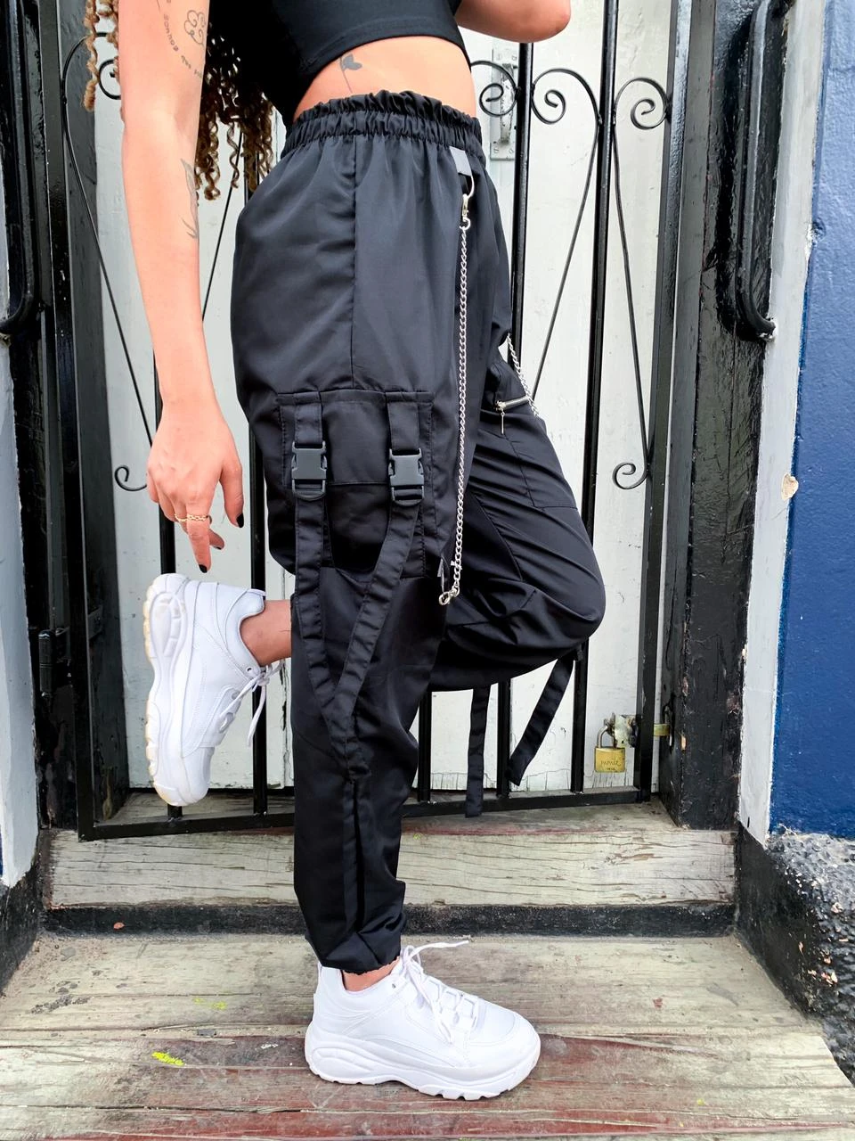 Calça femenina Cargo para correr Corrente Preta Tumblr y capri| AliExpress