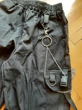 Pantalones Cargo informales para mujer, pantalón holgado de cintura alta, color negro, estilo coreano, con cinta, envío directo