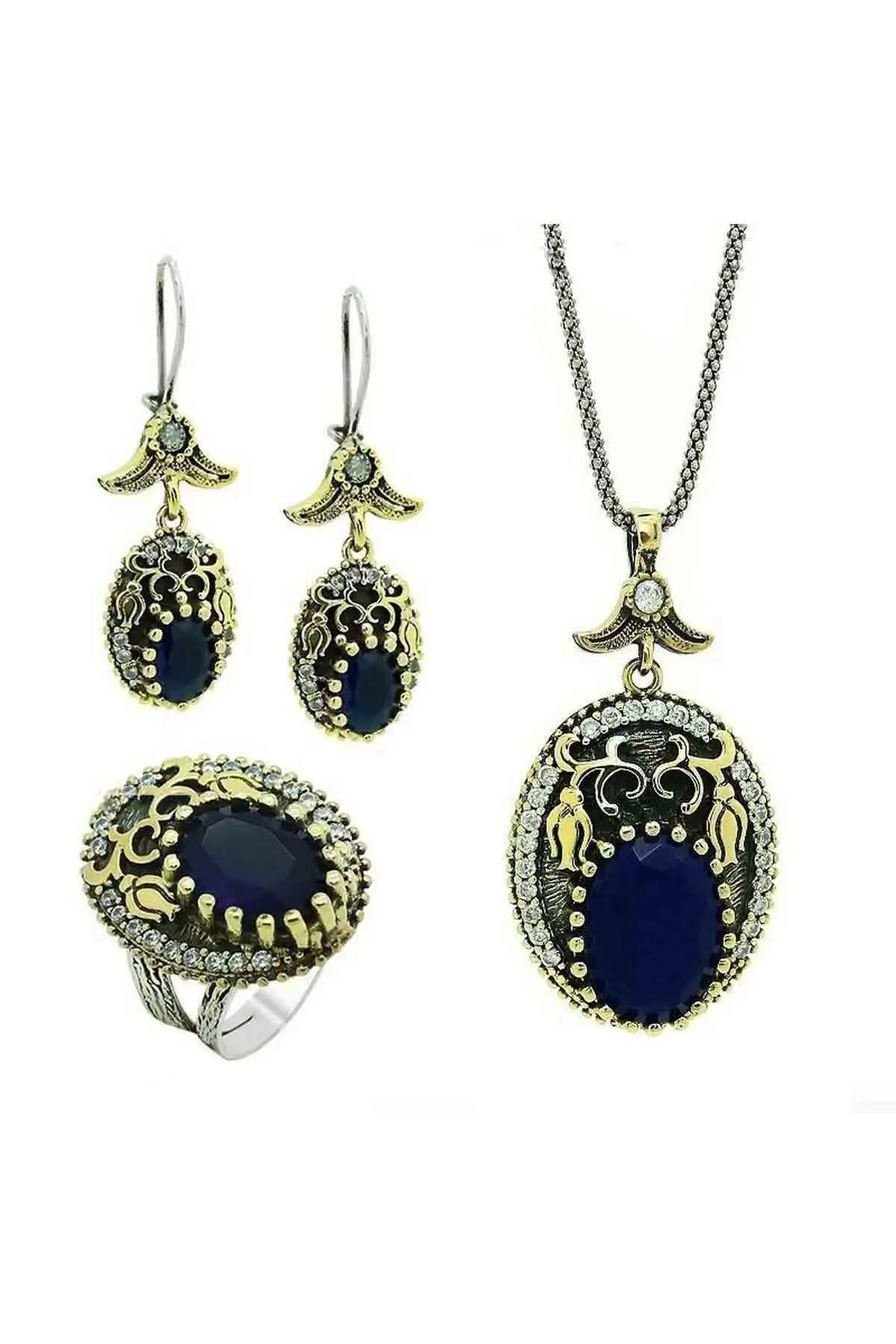 

Silver Stem Sapphire Cubic Zirconia Triple Set