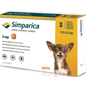 

SIMPARICA TABLETS Sarolaner ZOETIS 1,3 - 2,5 kg. Indicated in the infestaciones from flea and tick treatment and sarna