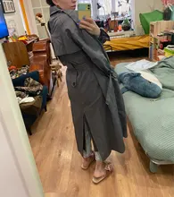 Gabardina larga X holgada de estilo coreano para mujer, abrigo de doble botonadura con cinturón, manto de dama, rompevientos, prendas de vestir de primavera y otoño, color gris