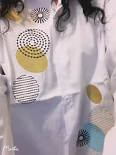 Camisa blanca de 100% para mujer, ropa informal de algodón con cuello vuelto abotonada, blusa de manga larga bordada, gran oferta, F106
