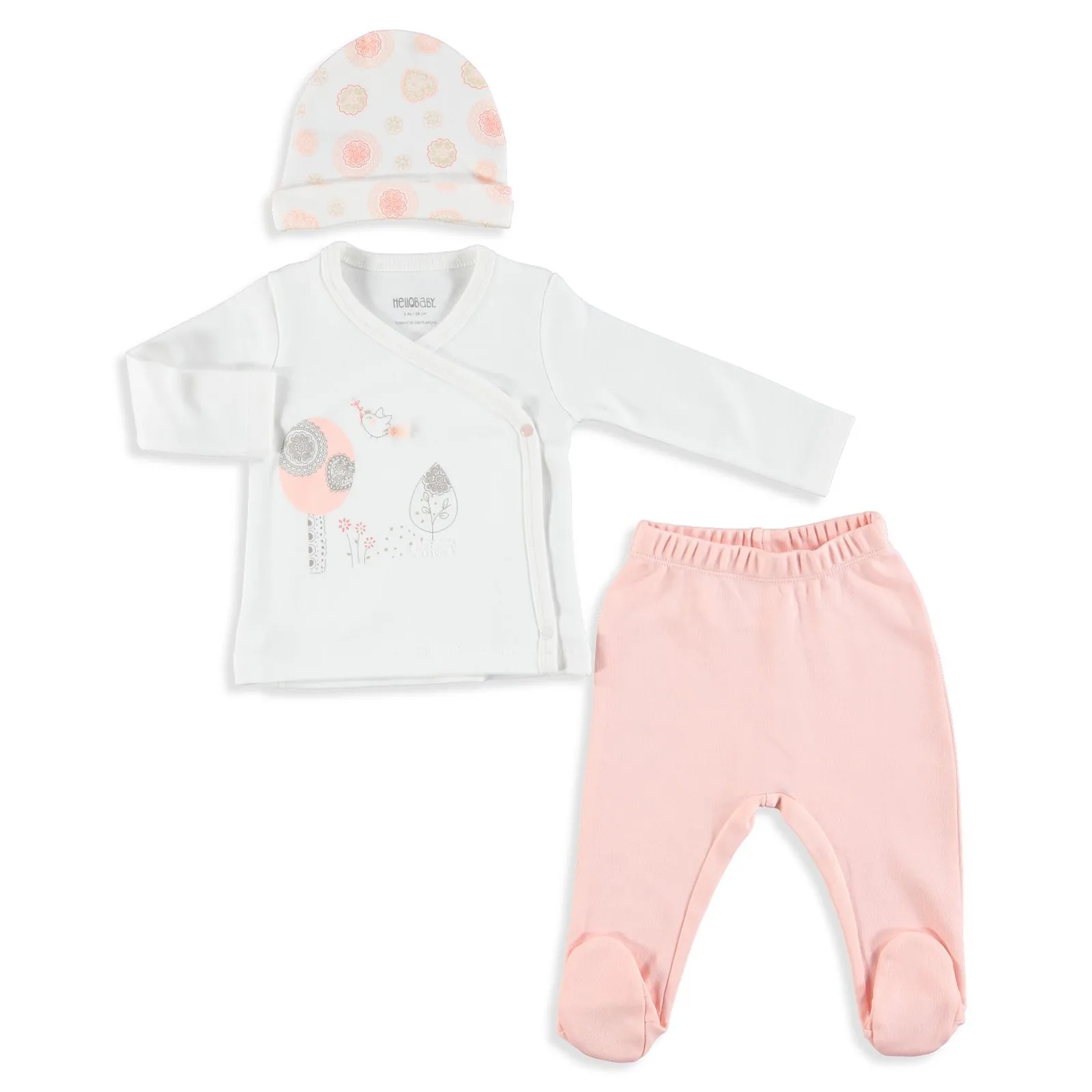 

ebebek HelloBaby Little Birds Baby Girl Bodysuit Hat Trousers Set