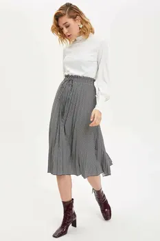 

DeFacto Woman Stylish Grey Pleated Skirts Women Casual MID-Length Woven Skirt Lady Chic Skirt-N1383AZ19WN