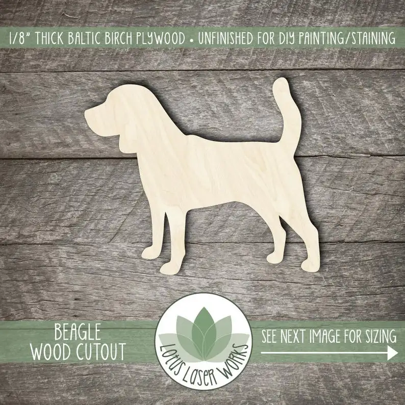 

Beagle Dog Wood Cut Out Shape, Unfinished Wood Beagle Laser Cut Shape, DIY Craft Supply, Many Size Options, Blank Wood Shapes