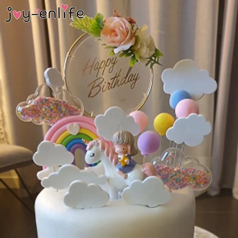 YEZIDE Unicornio Rainbow Cloud Cake Topper Little Ball Cupcake Topper Decoración de Pasteles para niños Niñas Niños Cumpleaños Boda Baby Shower Fiesta Decoración Paquete de 13