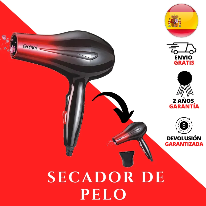 Vendedor Caliente Gemei GM1719 Secador de Pelo Profesional 2 Velocidades 3 Niveles de Calor Aire Caliente y Aire Frío Incluye Boquilla 7ZA0N1ELx