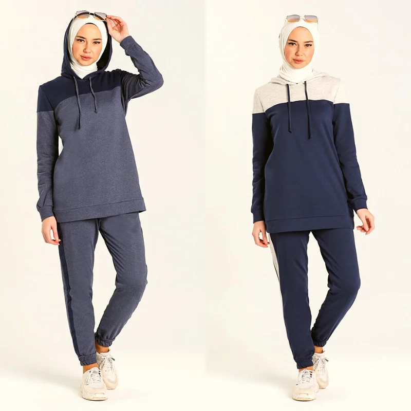 Dos Uds musulmán doble chándal Abaya Hijab العبايات Dubai vestido de las mujeres мусульманская одежда musulmana establece musulmana eid moubarak musulmán conjuntos ropa mujer musulmana turquia burkini abaya dubai vesti