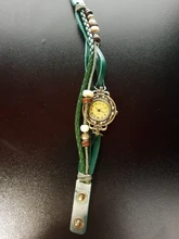 Relojes de pulsera Vintage para mujer y niña, pulsera con hoja, brazalete de cuero colgante, regalo