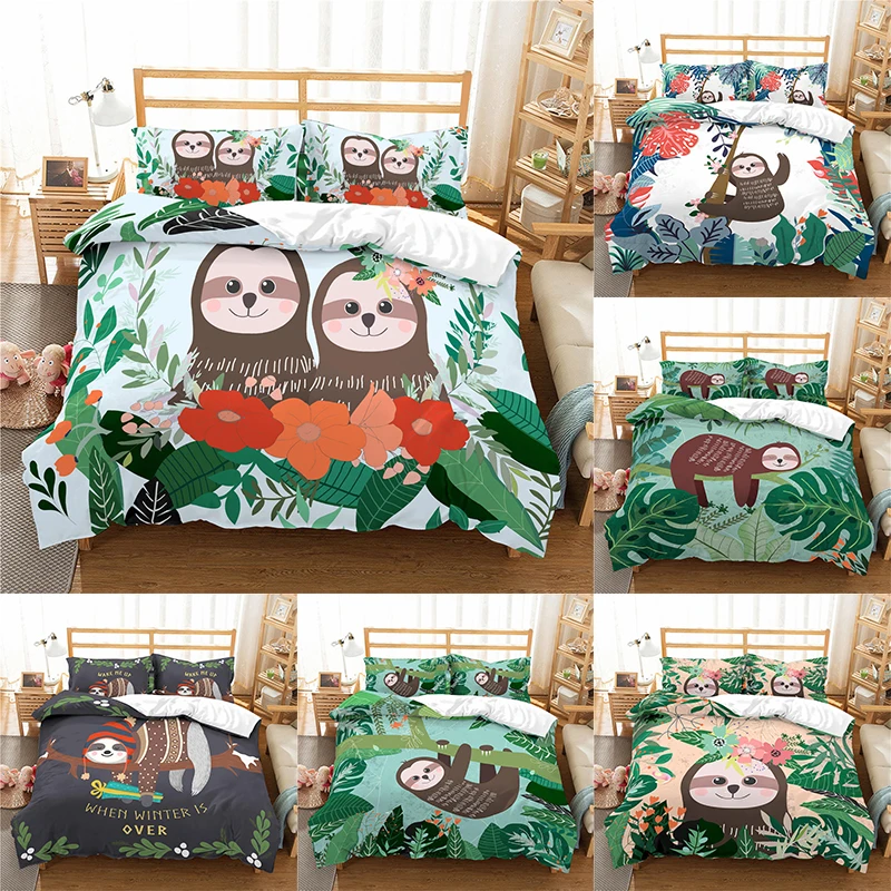 

Bo Niu Cartoon Sloth Printed Bedding Set Duvet Cover Set Bed Bedclothes Twin Full Queen King Size For Bedroom Textiles