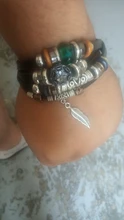 Pulsera Vintage de cuero Natural para hombre y mujer, turquesas naturales trenzadas hechas a mano, cuerda de ojo malvado, brazalete con abalorios, joyería