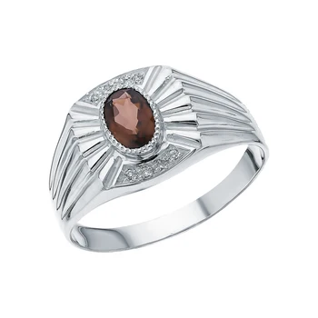 

Silver ring with cubic zirconia and quartz smoky sunlight sample 925