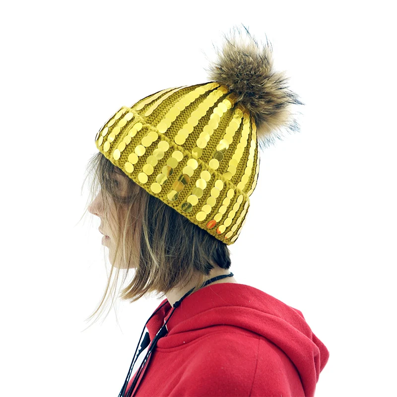 Цвет: желтый Шапки подростковые с пайетками - Цвет: Цвет: желтый