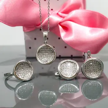 

Round Zircon Style Casual Silver Set Suit