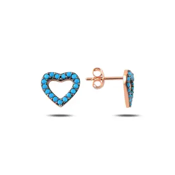 

Angemiel 925 Silver Nano Turquoise Stone Heart Earrings-Rose Gold Plated