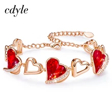 Cdyle розовое золото в форме сердца цепочка из звеньев с Шармом Браслеты с Модный Красный Кристалл для женщин вечерние ювелирные изделия в подарок