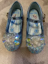 Disney-zapatos de princesa Elsa para niña, zapatos de vestir de dibujos animados de Frozen para niña, zapatos de fiesta de moda con tacones altos, regalo de Navidad