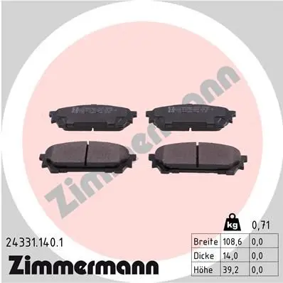 Колодки зад. SUBARU IMPREZA 00-09 ZIMMERMANN 243311401 | Автомобили и мотоциклы