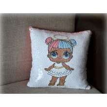 Подушка антистресс с пайетками ЛОЛ(Бело-розовая