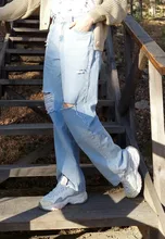 Pantalones vaqueros de talla grande para mujer, Jeans para novio, y2k, de cintura alta, rasgados para mamá, 2021