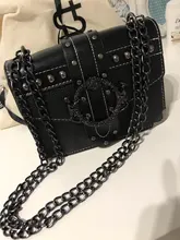 Moda mujer bolso cuadrado nueva calidad de la PU de cuero de las mujeres del diseñador remache del bolso cerradura cadena bolsas de mensajero de hombro