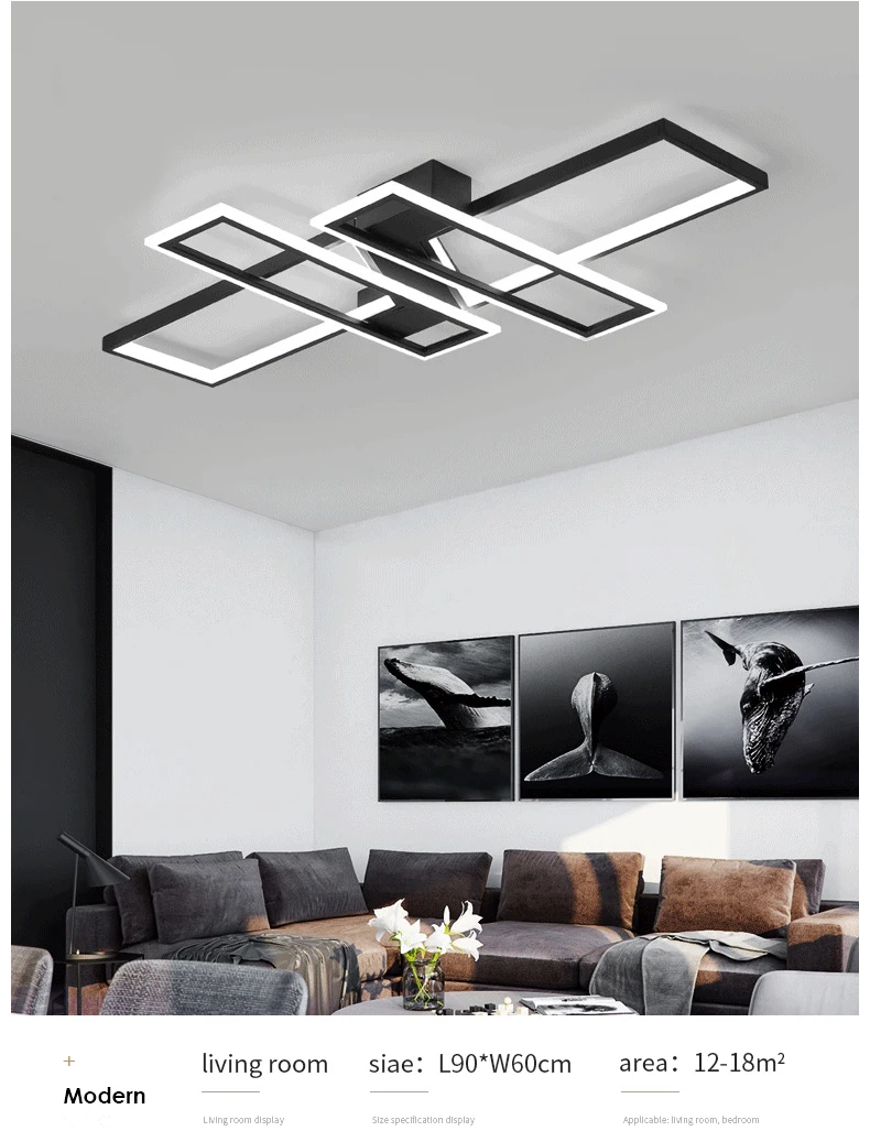 Modern Simple Design LED Chandelier For Living Room Bedroom Dining Room Kitchen Ceiling Lamp Black Creative Remote Control Light dining light fixtures