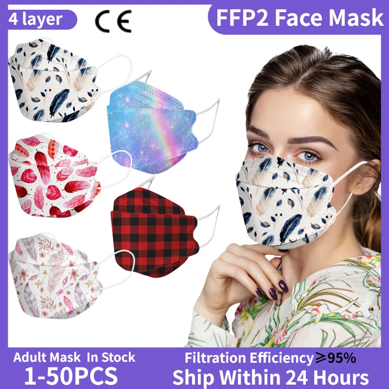Fish-Mascarillas protectoras KN95 de 4 capas para adultos, FPP2, antipolvo, antiniebla, PM25, FFPP2, CE