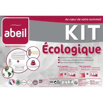 

Pack eco-friendly ABEIL - 1 200x200 cm duvet cover + 1 pillow 60x60 cm-organic Cotton