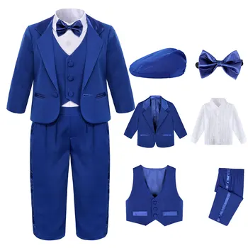 Baby Boy Wedding Suit Infant Formal First Birthday Tuxedo Toddler Photography Outfits Ceremony Blessing Party Costume 4pcs 1