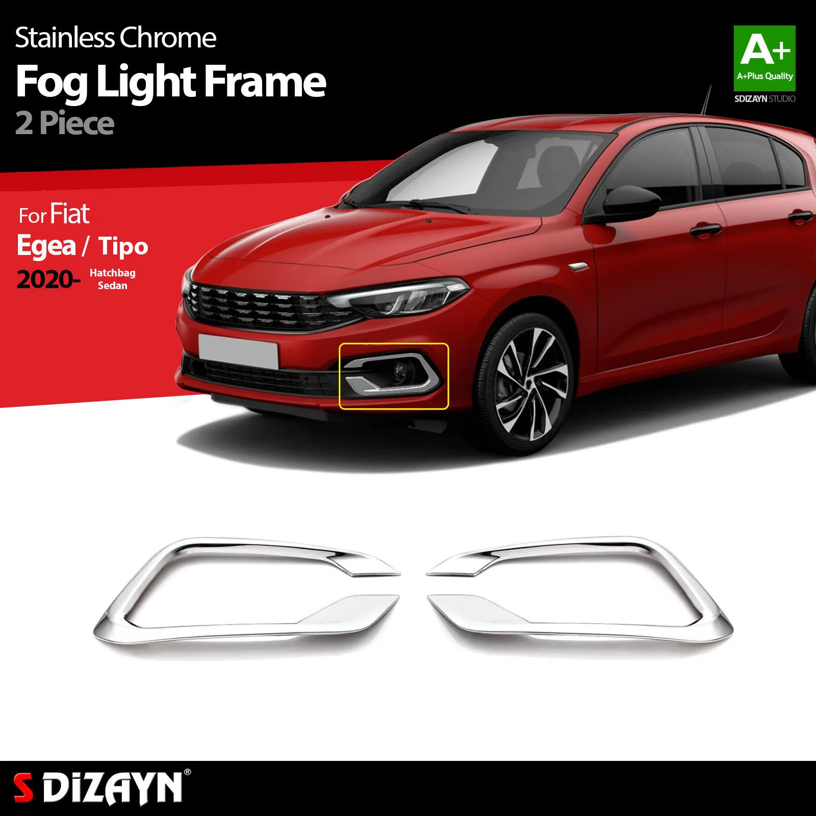 

S Dizayn For Fiat Egea Tipo Chrome Fog Light Frame Stainless Steel 2 Pcs Exterior Car Accessories Parts Auto Products Stickers