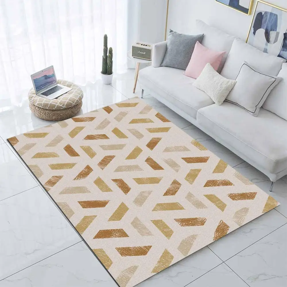 Else Brown Yellow Geometric Lines Nordec Design 3d Print Non Slip Microfiber Living Room Decorative Modern Washable Area Rug Mat | Дом и сад