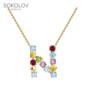 

Necklace Sokolov from gold with amethyst, rhodolite, Topaz, хризолитом and citrine, fashion jewelry, 585, women's male