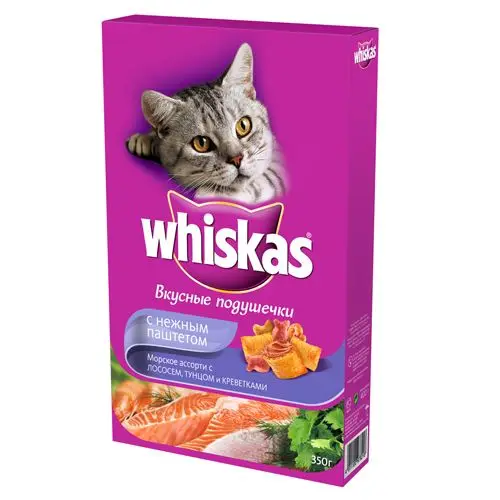 Корм для кошек Whiskas подушечки с паштетом лосось, тунец, креветки сух. 350г