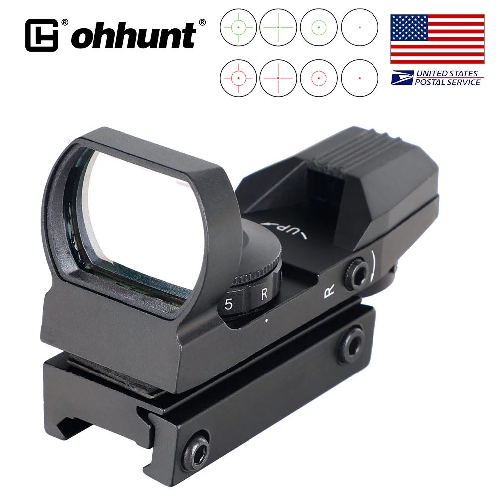 

Ohhunt оптический 1X22 красный зеленый точечный прицел 4 многосетчатый 20 мм крепление Параллакс фотоэлемент для охотничьего прицела