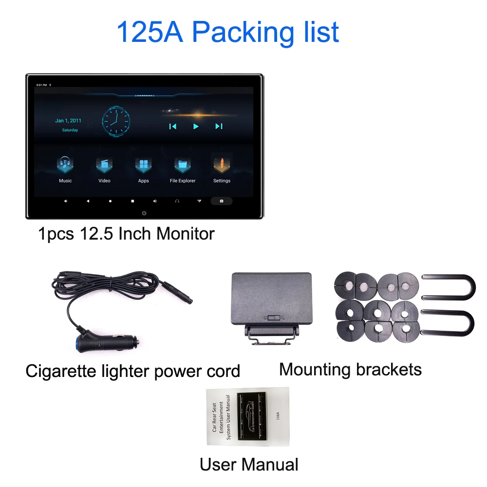 ONKAR 12,5 дюймов Android 9,0 подголовник монитор 1920*1080 4K 1080P видео Поддержка Miracast Wifi FM SD HDMI USB MP5 2 ГБ+ 16 Гб - Цвет: 1pcs 125A-2