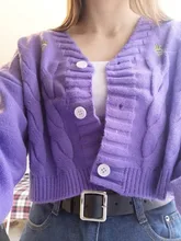 Suéter suelto de punto para mujer, cárdigan de manga farol con cuello en V, bordado Floral, Harajuku para mujer, primavera y otoño