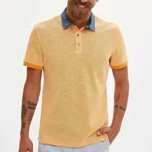 DeFacto Мужская модная рубашка поло, летняя мужская повседневная джинсовая рубашка с отворотом и короткими рукавами, мужские Удобные Свободные топы, новая Yellow-L5698AZ19SM