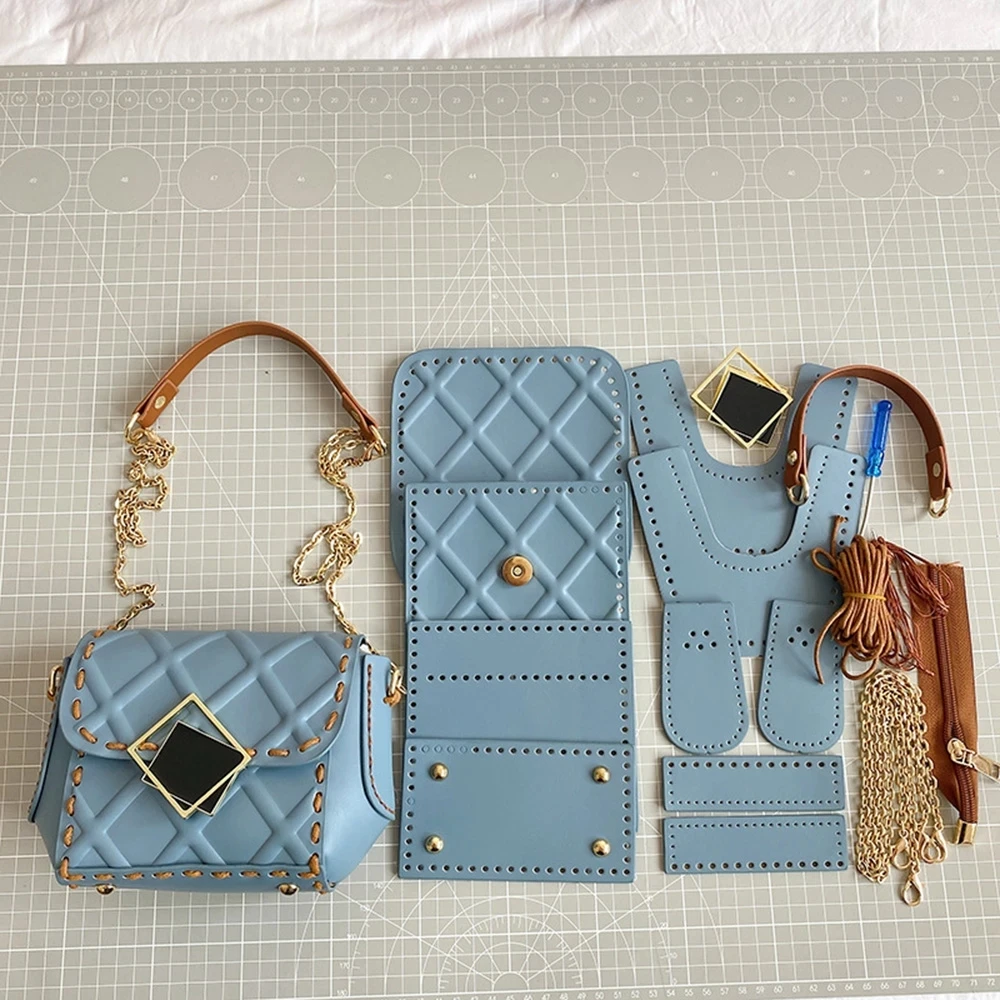 DIY Handmade PU Leather Rhombus Parts Weave Material Set Handbag Shoulder Strap Crossbody Bag Women Accessories With Hardware