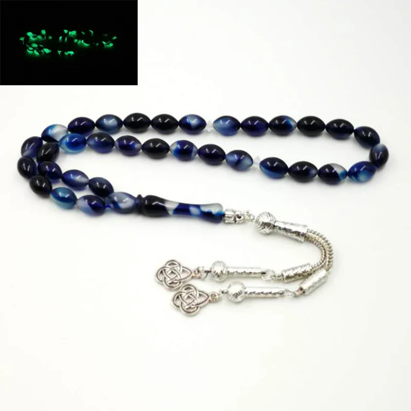 

Blue Luminous Tasbih Muslim resin Rosary Everything is new misbaha Eid Ramadan Gift islamic masbaha 33 prayer beads bracelet