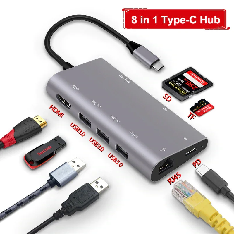 Feed me USB3.0 концентратор USB C к HDMI RJ45 автомобильный ридер PD адаптер для MacBook samsung Galaxy S9/S8 huawei mate 10 P20 Pro type C концентратор