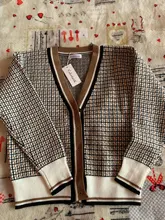 Oversize Cardigans Sweaters Checkered Plaid Colorfaith Fashionable Womens Spring Knitting