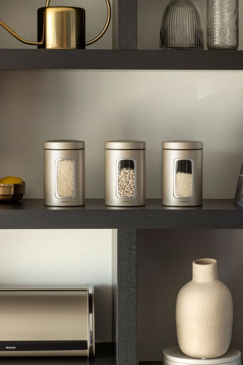 Набор контейнеров Brabantia с окном 1 4л 3 предмета шампань 304842|Бутылки и банки для