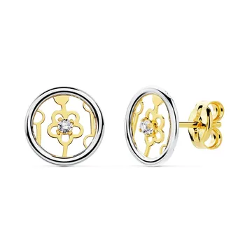 

Gold earrings 18k Two-Tone 8mm. Flower openwork cubic zirconia [AC0137]