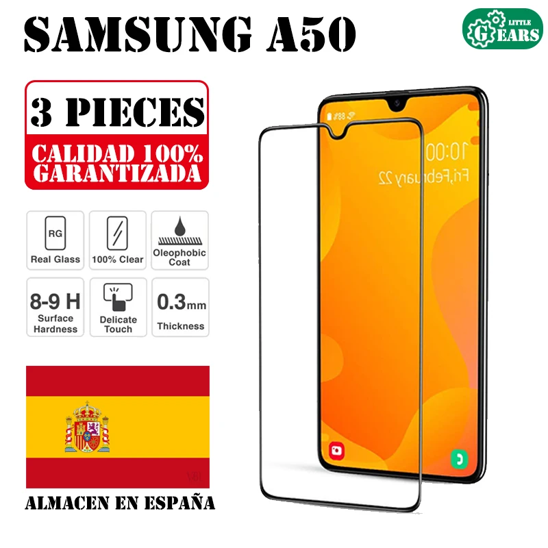Samsung A50 Set 3 Piezas Protector Pantalla De Cristal Templado Completa Protección Antirasguños Ultra Delgado