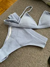 S-XL-Bikini de cintura alta para mujer, traje de baño femenino de tela especial, conjunto de Bikini de dos piezas acanalado, ropa de baño V2328