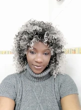 NNZES-peluca Afro rizada para mujeres negras, pelo largo sintético con flequillo, color negro y gris, 14 pulgadas