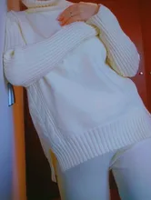 Women Tracksuit Pants Pullovers Sweater-Set Spring Wide-Legs Warm Turtleneck Autumn JXMYY