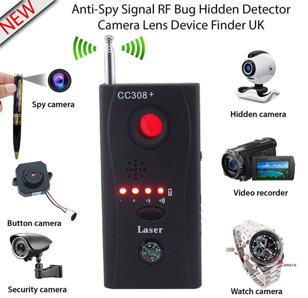 Full Range Scan Wireless Spy Camera GPS RF Bug Signal Detector Wireless Spy Camera GSM Device Tracer Finder With Compass afbeelding