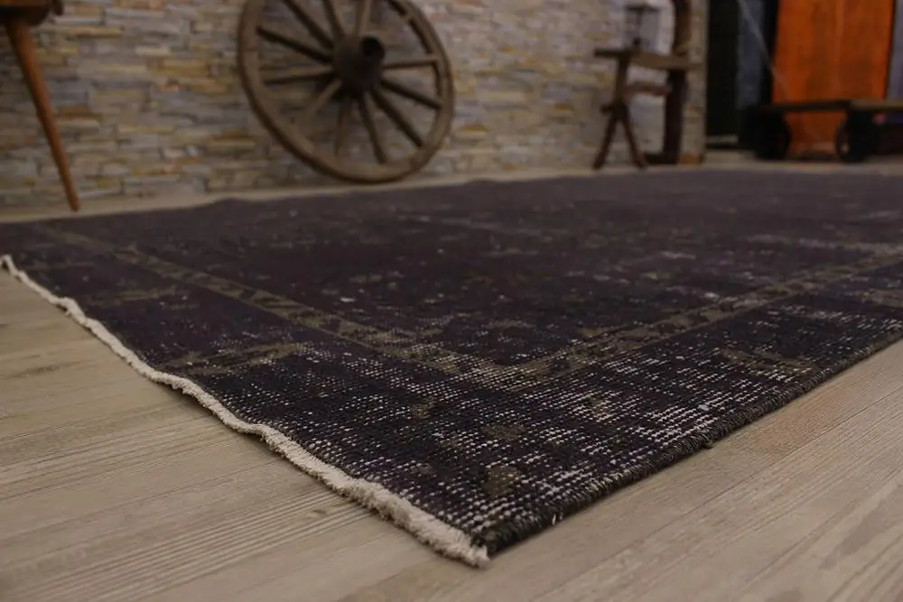 Античный коврик ручной работы, Анатолий дизайн Цветочный Коврик перекрашенный Черный Ковер