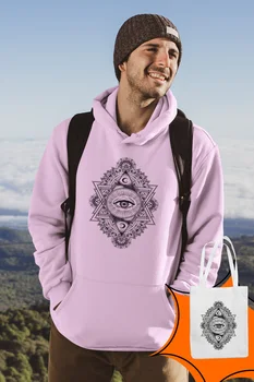 

Angemiel Wear Triangle Motifs Moon And Eye Pink Male Hooded Sweatshirt Bags Kombin